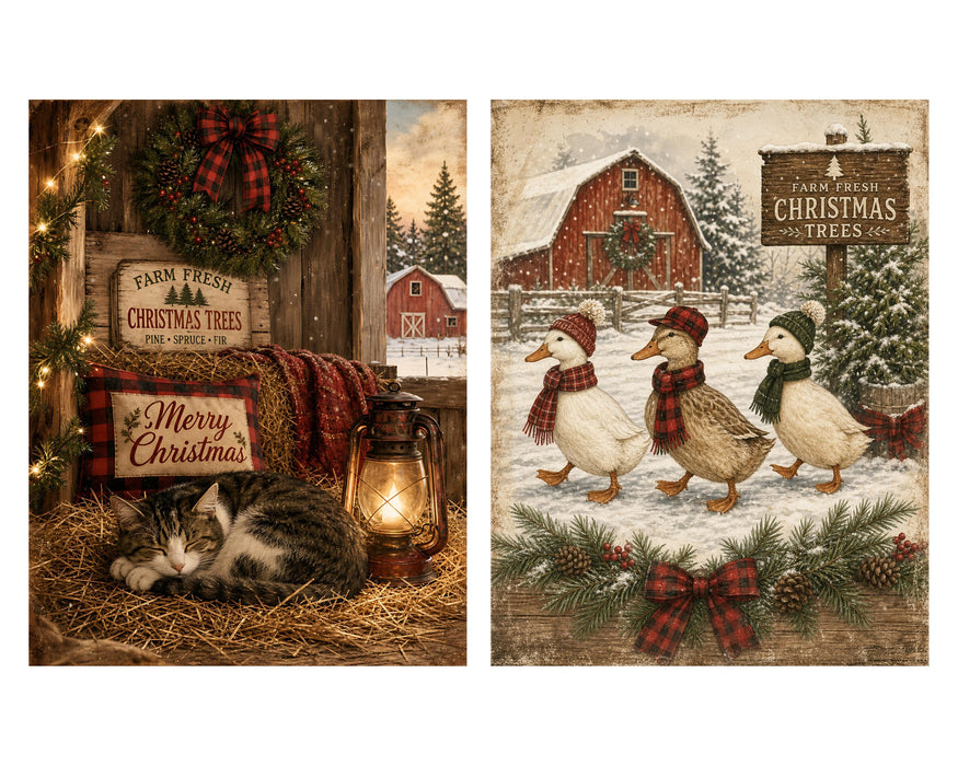 Down at the Barn: Pig, Goose, Ducks & Barn Cat rice paper