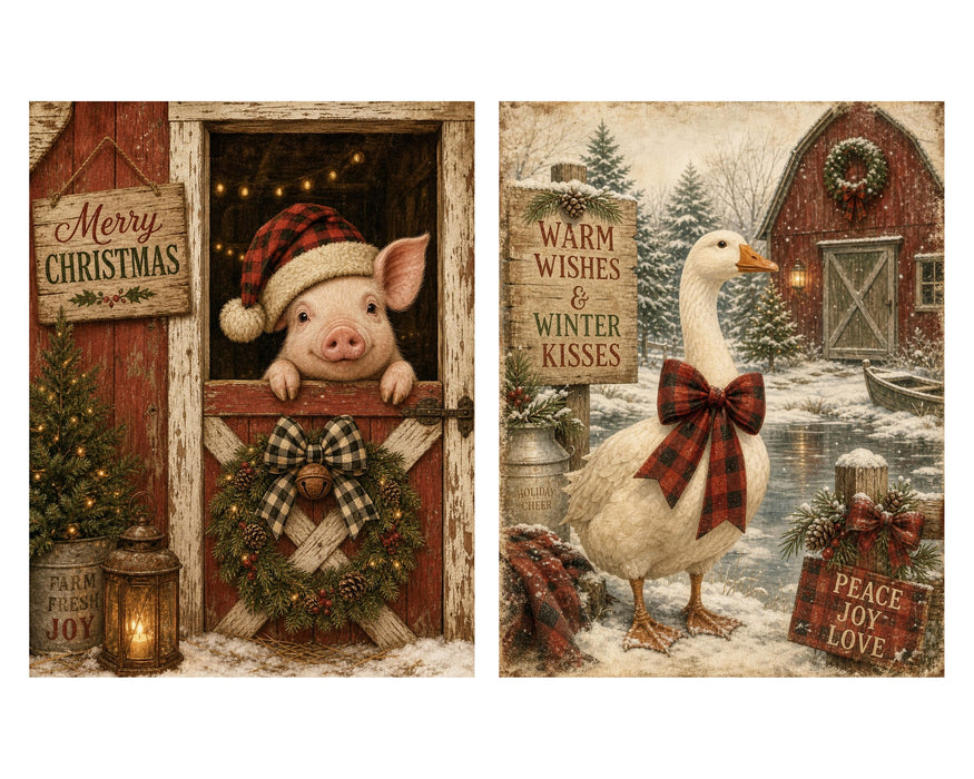 Down at the Barn: Pig, Goose, Ducks & Barn Cat rice paper