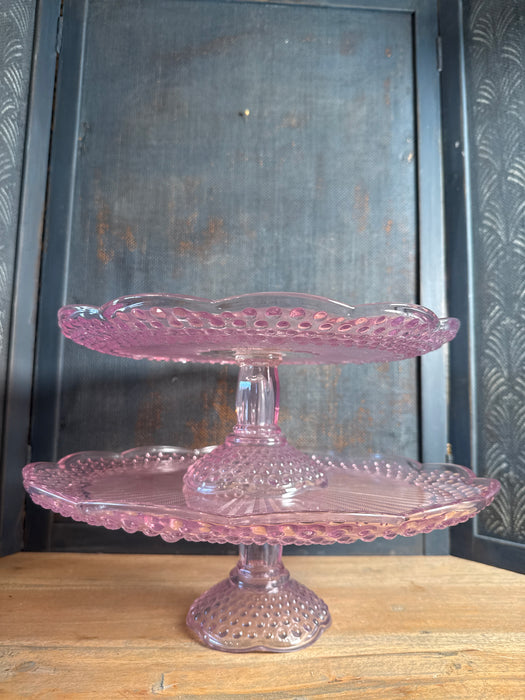 Vintage Pink Hobnail Gorham Emily's Attic Collection 11.5” & 13" Footed Cake Plate Stands