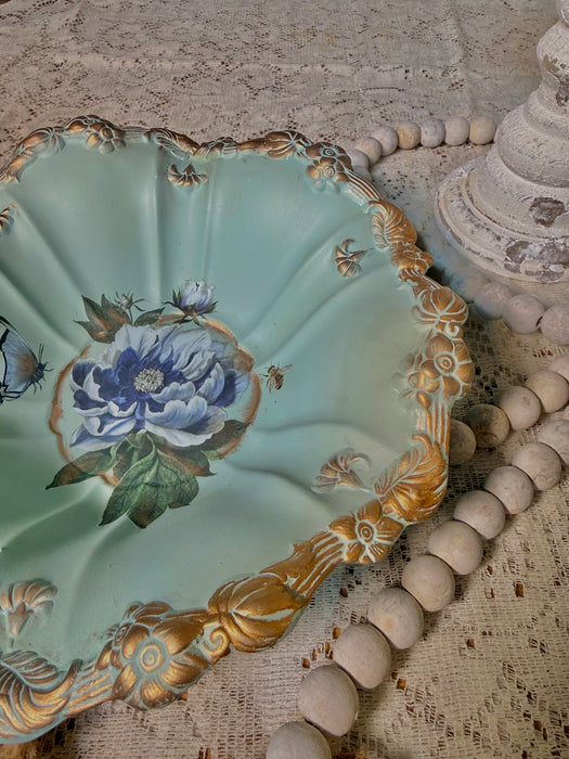 Wavy Bowl - Upcycled Silver Plate with transfers