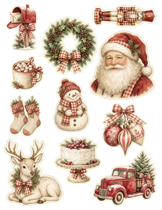 Gingham Hearth Christmas Waterslide Transfers: Santa, Wreath & Red Truck - printed waterslide transfer sheet