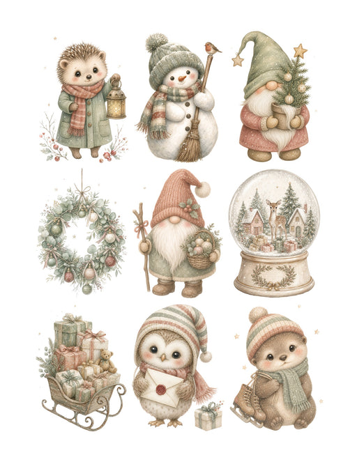Hazel Hollow Hedgehog Snowman and Gnomes waterslide transfer sheet