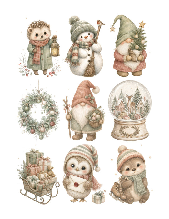 Hazel Hollow Hedgehog Snowman and Gnomes waterslide transfer sheet