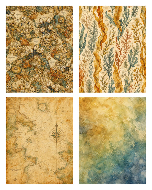 Naturalist Sea Specimens: Barnacles, Kelp, Sea Chart & Tidepool rice paper