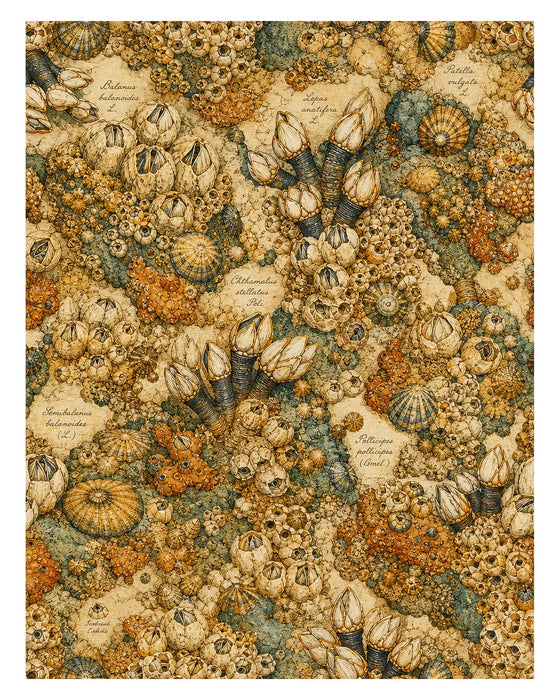 Naturalist Sea Specimens: Barnacles, Kelp, Sea Chart & Tidepool rice paper