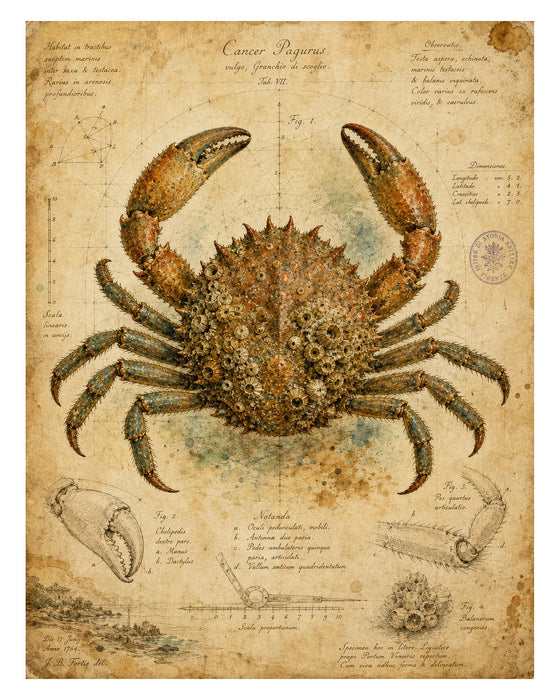 Naturalist Sea Specimens: Crab, Lobster, Sea Star & Sea Urchin rice paper