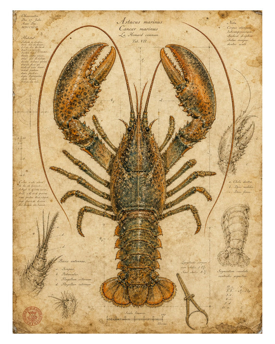 Naturalist Sea Specimens: Crab, Lobster, Sea Star & Sea Urchin rice paper