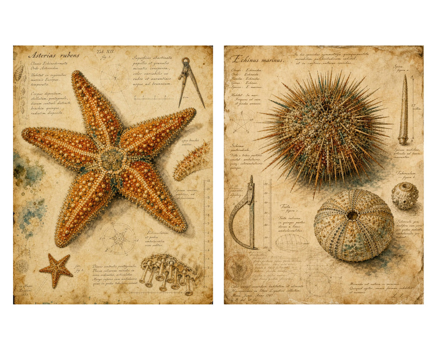 Naturalist Sea Specimens: Crab, Lobster, Sea Star & Sea Urchin rice paper