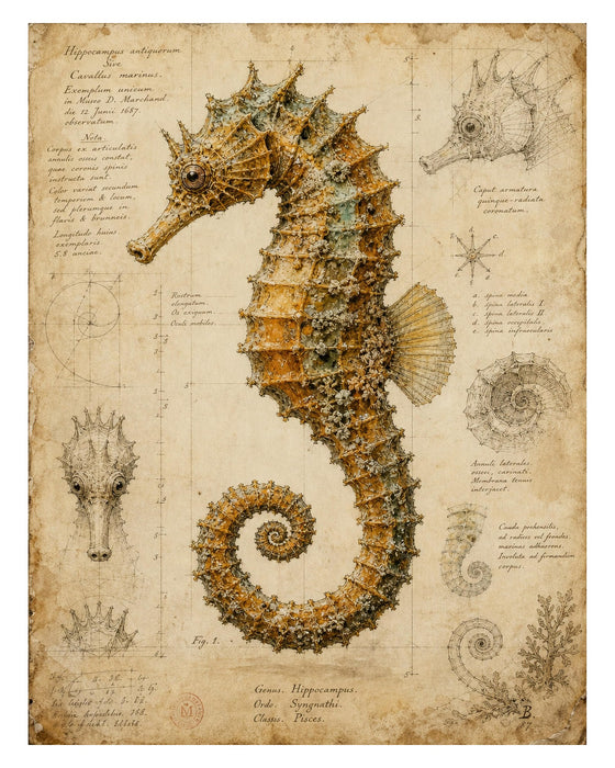 Naturalist Sea Specimens: Seahorse, Octopus, Jellyfish & Sea Turtle rice paper