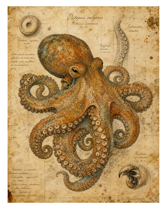 Naturalist Sea Specimens: Seahorse, Octopus, Jellyfish & Sea Turtle rice paper