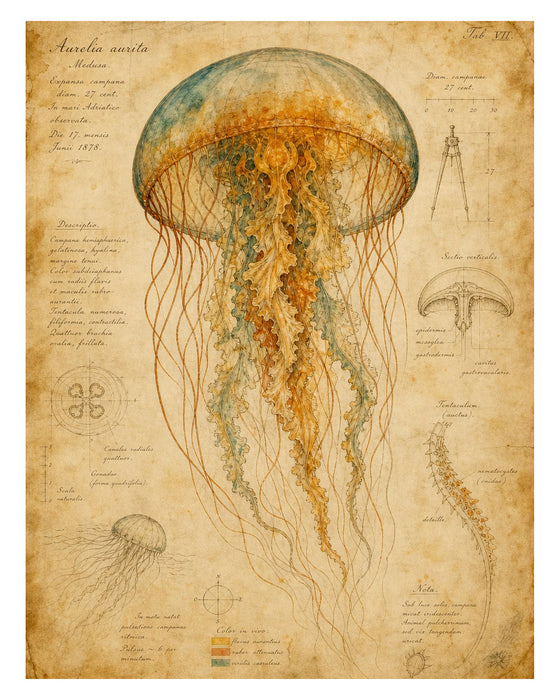 Naturalist Sea Specimens: Seahorse, Octopus, Jellyfish & Sea Turtle rice paper
