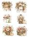 Pumpkin and Petals printed rice paper sheet with six fall pumpkin and floral designs