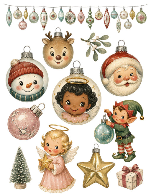 1950s Christmas Kitsch waterslide transfer set - sheet 1