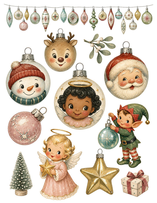 1950s Christmas Kitsch waterslide transfer set - sheet 1