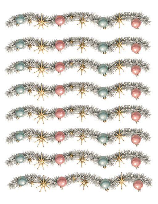 Vintage Christmas Waterslide Transfers: Tinsel Garland Borders - printed waterslide transfer sheet