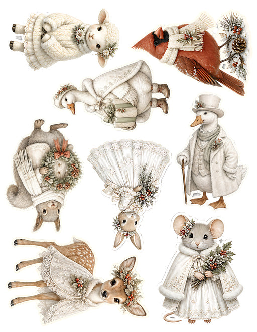 Winter White Woodland waterslide transfer sheet - Lamb Fawn and Mouse