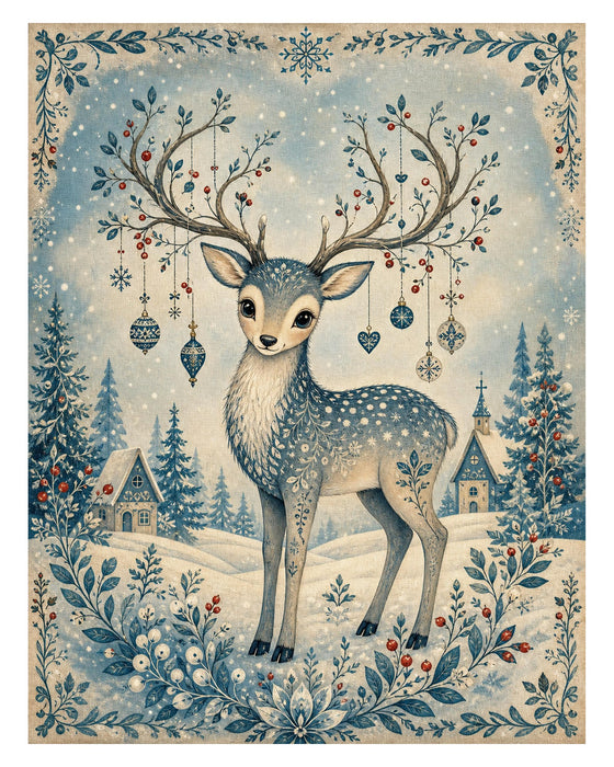 Whimsical Blue Folk Christmas rice paper