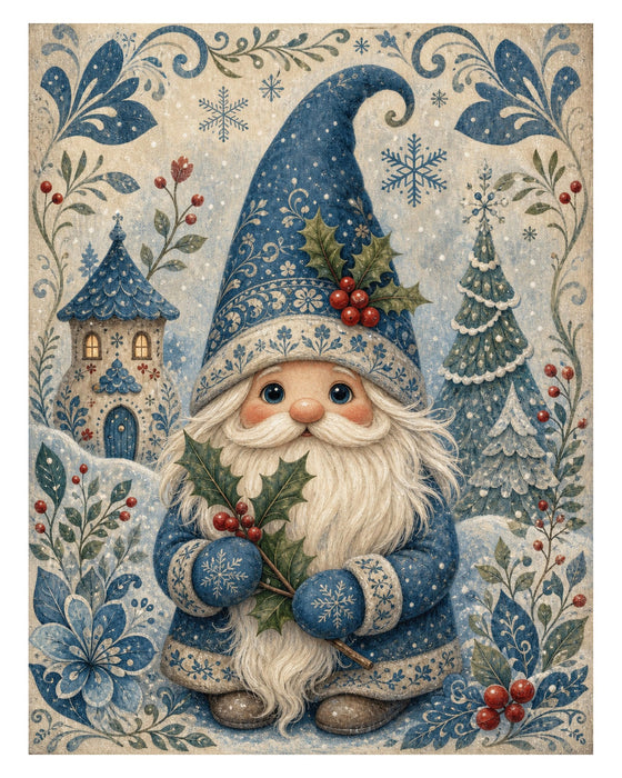 Whimsical Blue Folk Christmas rice paper