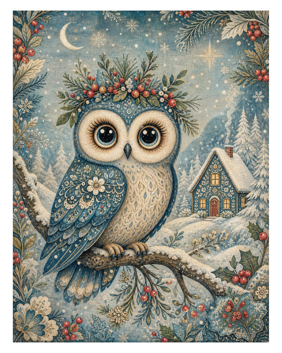 Whimsical Blue Folk Christmas rice paper