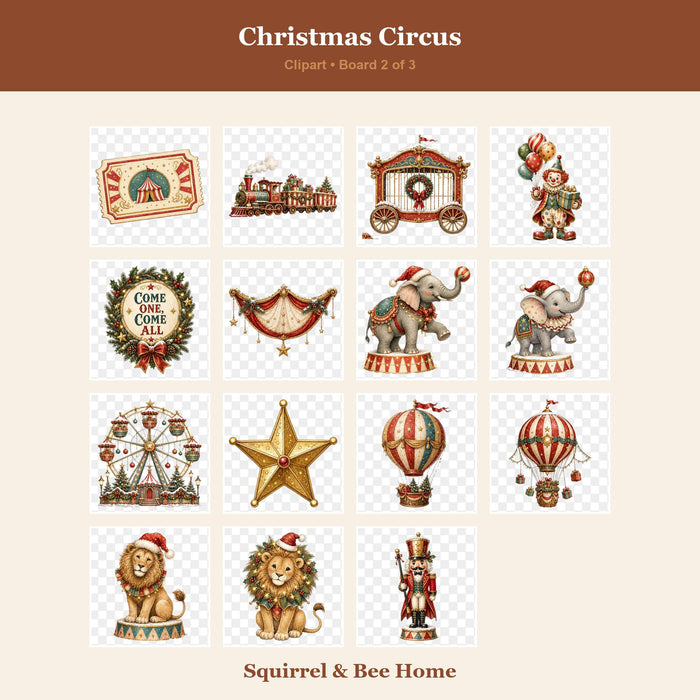 Vintage Christmas Circus Clipart Bundle, Animals, Big Top (Digital Download)