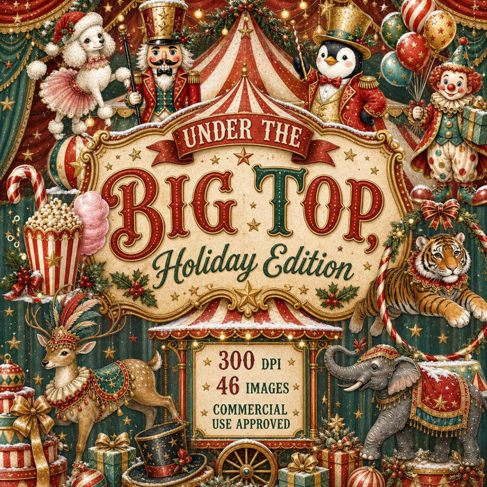 Vintage Christmas Circus Clipart Bundle, Animals, Big Top (Digital Download)