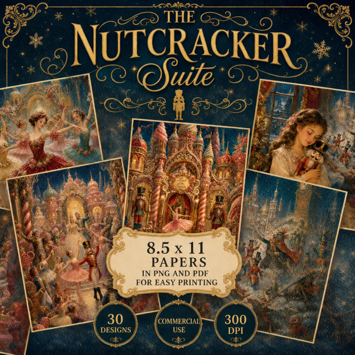 Nutcracker Suite Printable Pages, 30 Vintage Ballet Christmas Junk Journal Papers