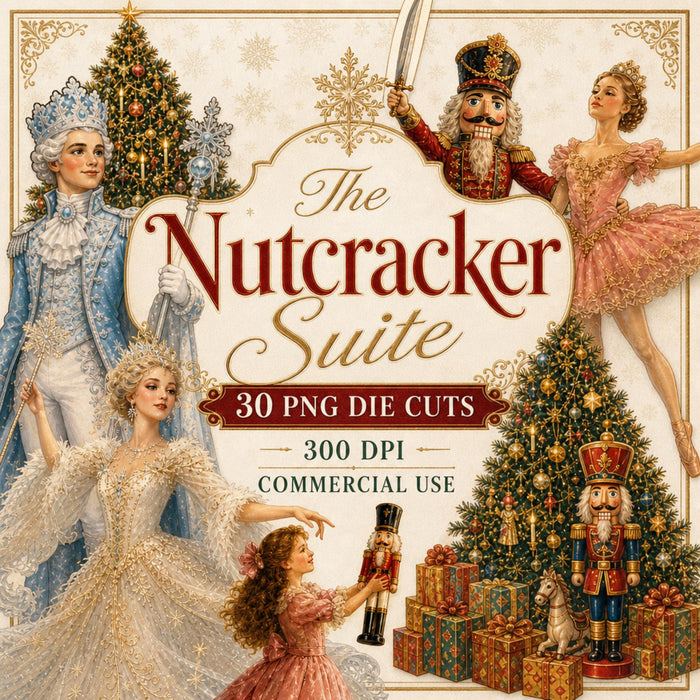 Nutcracker Die Cut Clipart, 31 Vintage Christmas Ballet PNG, Fussy Cut Junk Journal