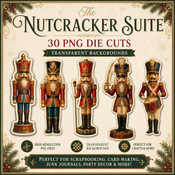 Nutcracker Die Cut Clipart, 31 Vintage Christmas Ballet PNG, Fussy Cut Junk Journal