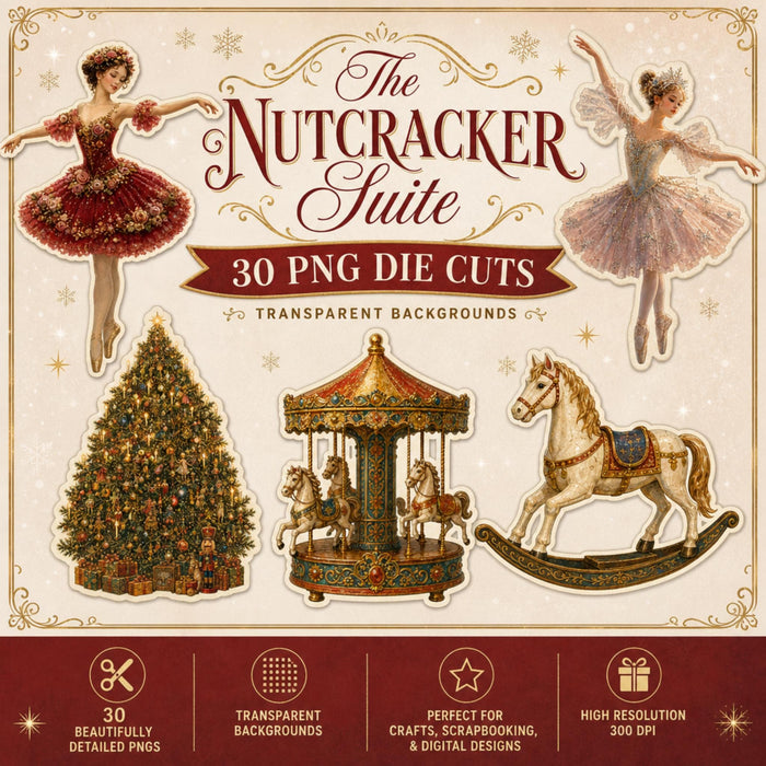Nutcracker Die Cut Clipart, 31 Vintage Christmas Ballet PNG, Fussy Cut Junk Journal