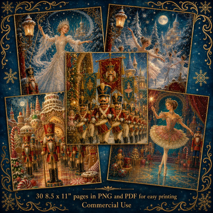 Nutcracker Suite Printable Pages, 30 Vintage Ballet Christmas Junk Journal Papers