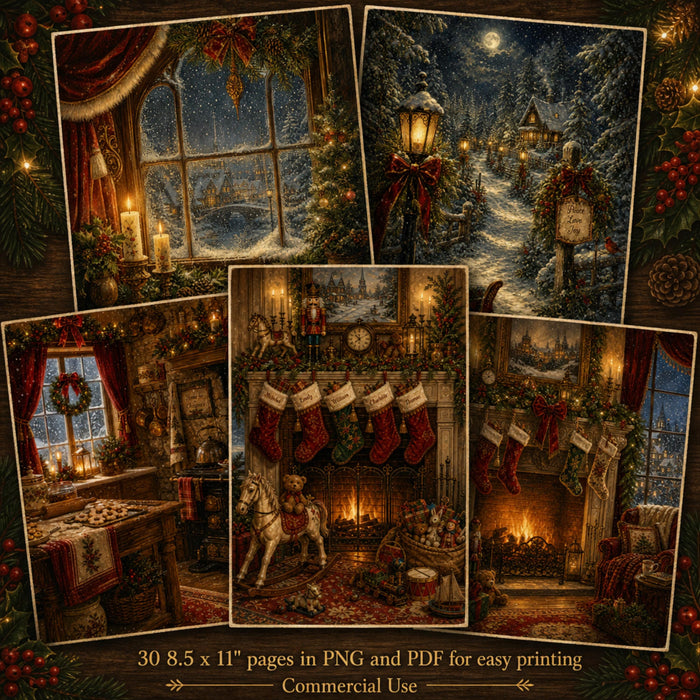 Old World Christmas Printable Pages, 30 Vintage Santa Junk Journal Papers, PNG PDF