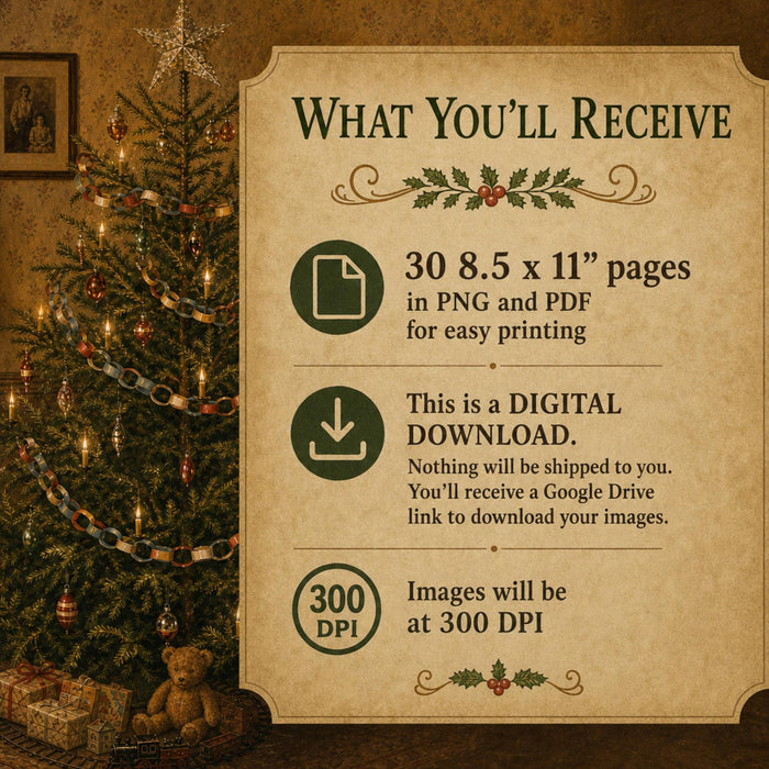 Christmas Trees Through the Years Printable Pages, 30 Vintage Junk Journal Papers, PNG PDF