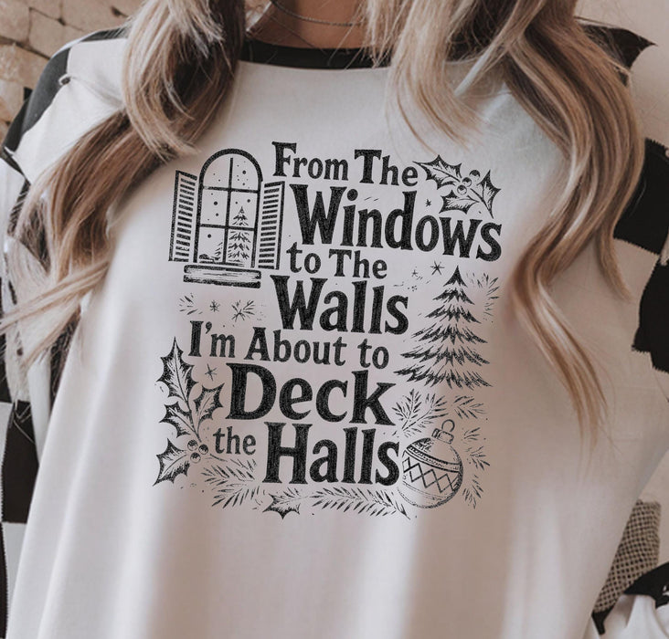 Deck the Halls Window Sublimation PNG Clipart Bundle, Christmas Shirt, Holiday Design, Tumbler Wrap