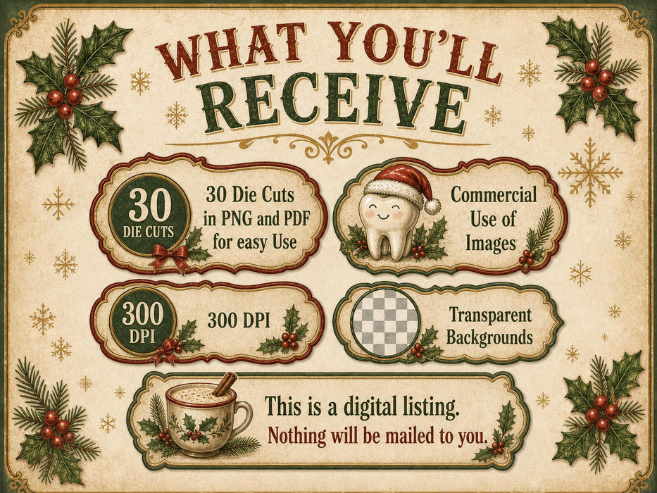 Sarcastic Dental Office Christmas Labels, Dentist Hygienist Desk Staff Gift (30 PNG Files)