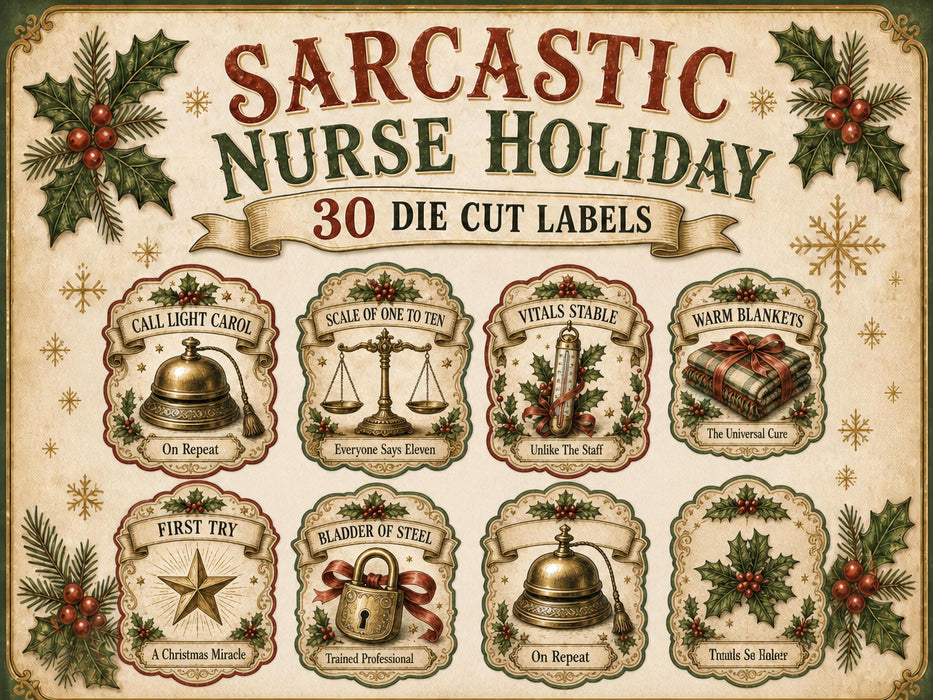 Nurse Christmas Labels PNG Clipart Bundle, Night Shift Humor, Nursing Student Gift, Hospital Staff