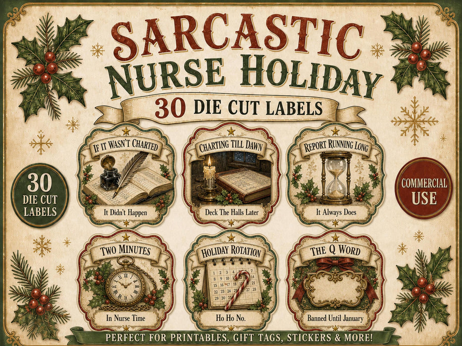 Nurse Christmas Labels PNG Clipart Bundle, Night Shift Humor, Nursing Student Gift, Hospital Staff