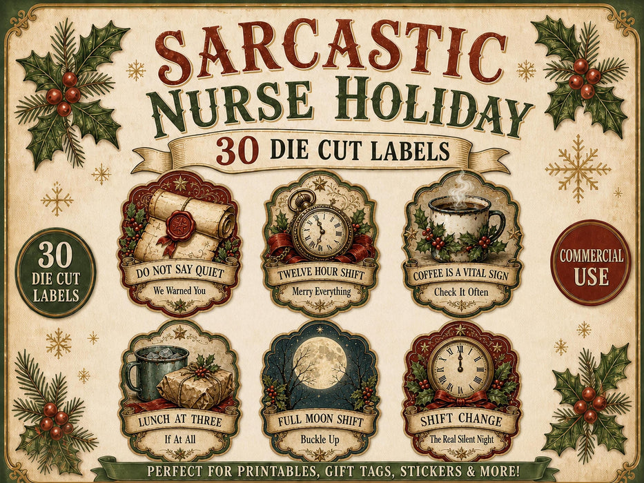 Nurse Christmas Labels PNG Clipart Bundle, Night Shift Humor, Nursing Student Gift, Hospital Staff
