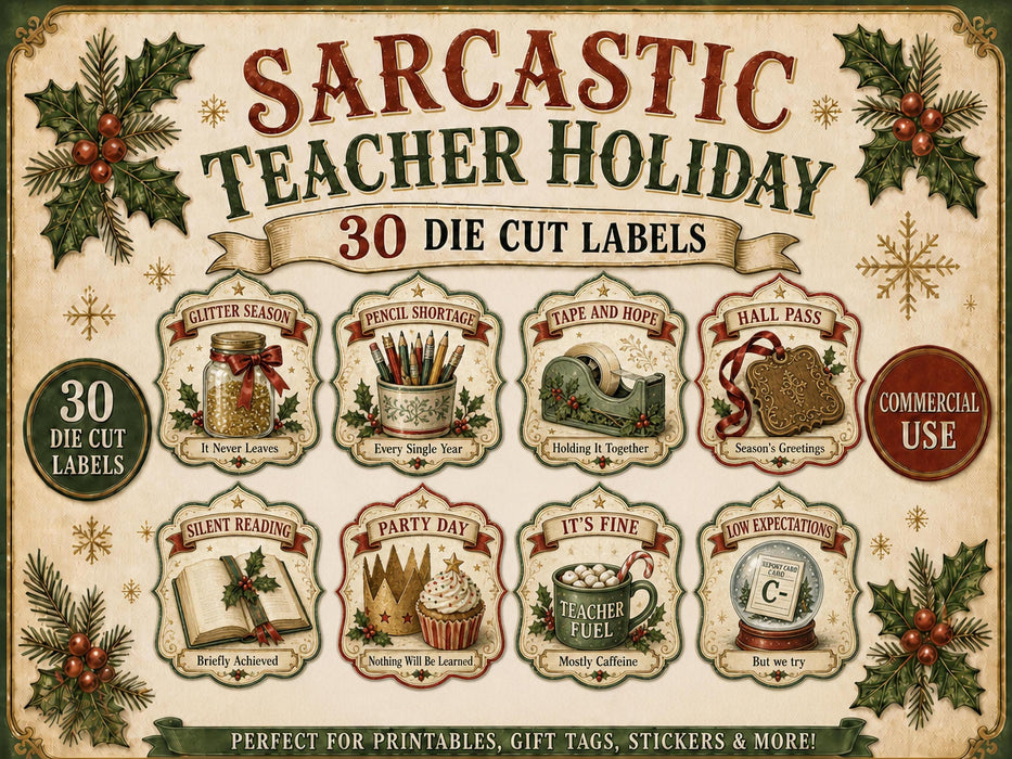 Teacher Christmas Labels PNG Clipart Bundle, School Staff Gift, Lounge Decor, Secret Santa