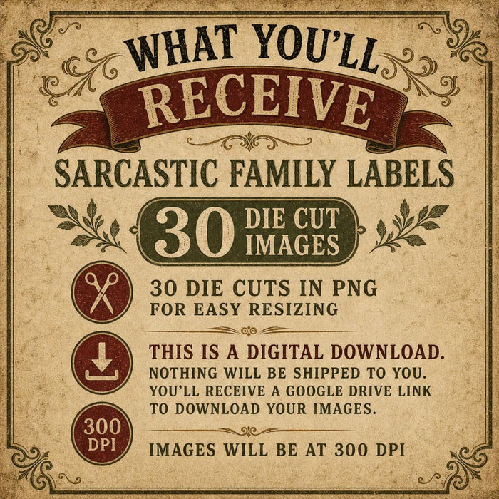 Sarcastic Family Labels PNG Clipart Bundle, Vintage Apothecary Humor, Funny Holiday Gatherings