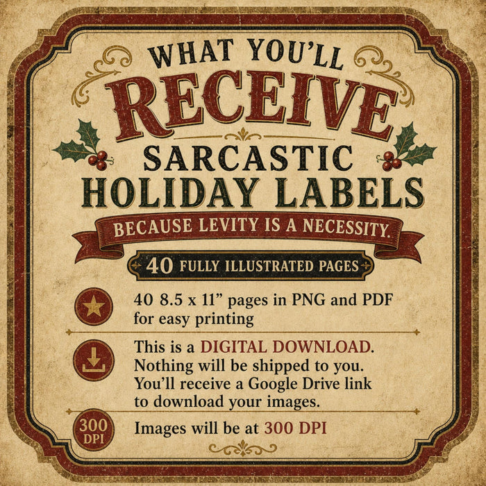 Sarcastic Holiday Labels PNG Clipart Bundle, Vintage Christmas Apothecary Humor