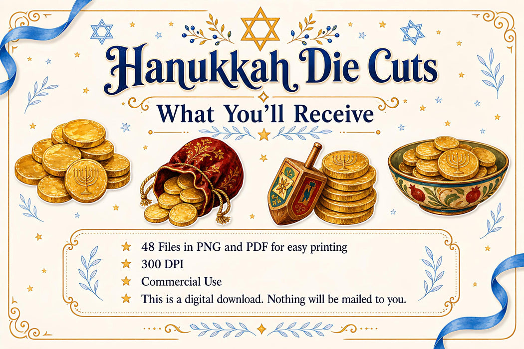 Hanukkah Die Cuts PNG Clipart Bundle, Jewish Holiday, Junk Journal, Sufganiyot Latkes Art