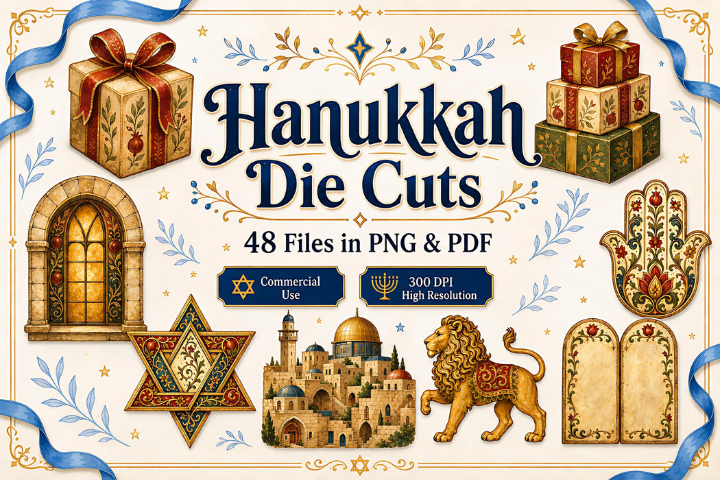 Hanukkah Die Cuts PNG Clipart Bundle, Jewish Holiday, Junk Journal, Sufganiyot Latkes Art