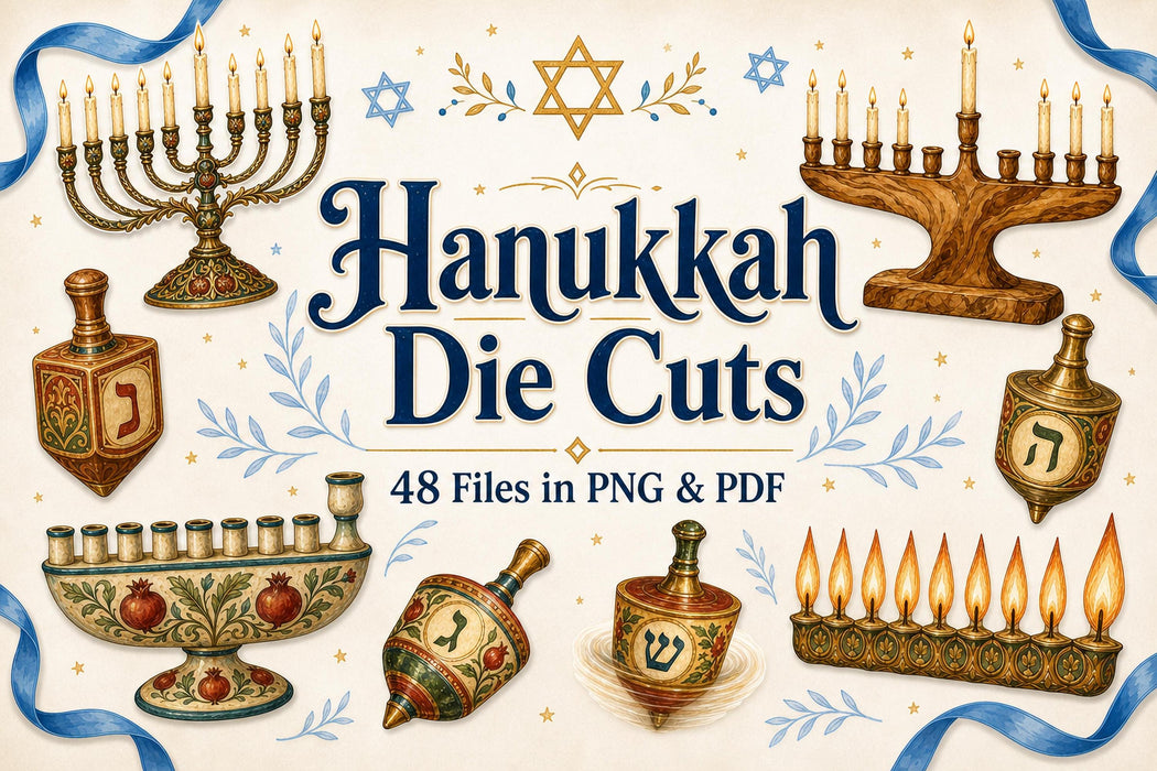 Hanukkah Die Cuts PNG Clipart Bundle, Jewish Holiday, Junk Journal, Sufganiyot Latkes Art