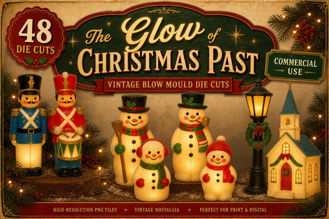 The Glow of Christmas Past PNG Clipart Bundle, Vintage Blow Mold, Retro Die Cuts