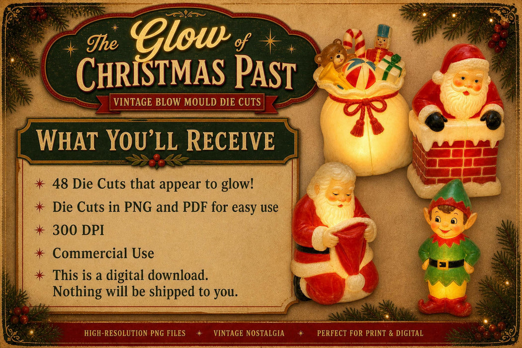 The Glow of Christmas Past PNG Clipart Bundle, Vintage Blow Mold, Retro Die Cuts