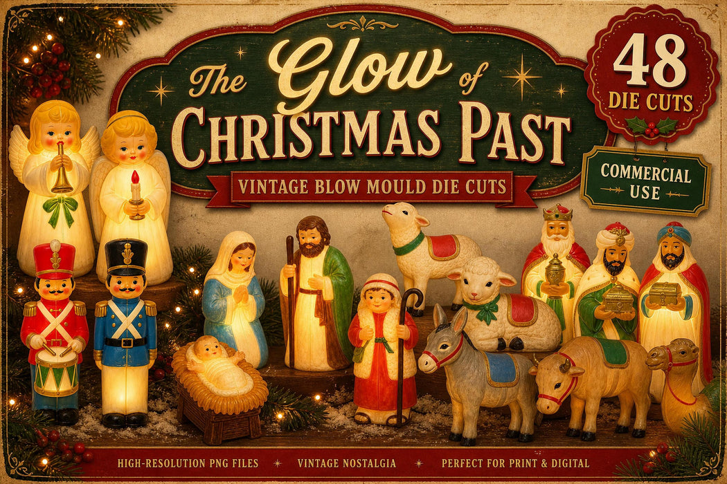 The Glow of Christmas Past PNG Clipart Bundle, Vintage Blow Mold, Retro Die Cuts