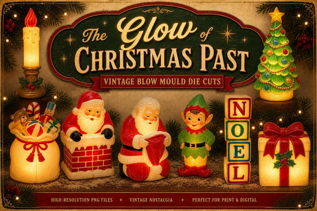 The Glow of Christmas Past PNG Clipart Bundle, Vintage Blow Mold, Retro Die Cuts