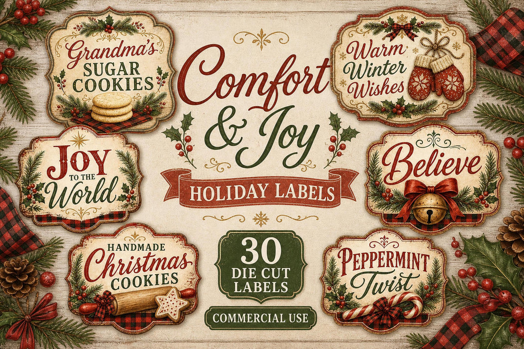 Comfort & Joy PNG Clipart Bundle, Hot Cocoa Bar Sign, Christmas Kitchen Signs
