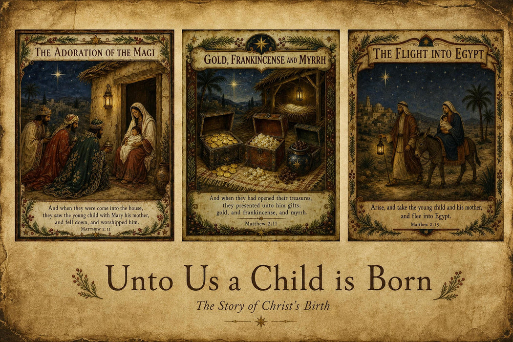 Unto Us a Child Is Born Printable Set, Nativity Art, Christmas Scripture Prints