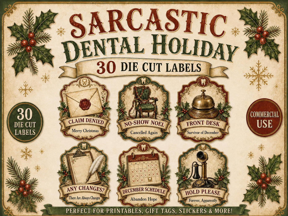 Sarcastic Dental Office Christmas Labels, Dentist Hygienist Desk Staff Gift (30 PNG Files)